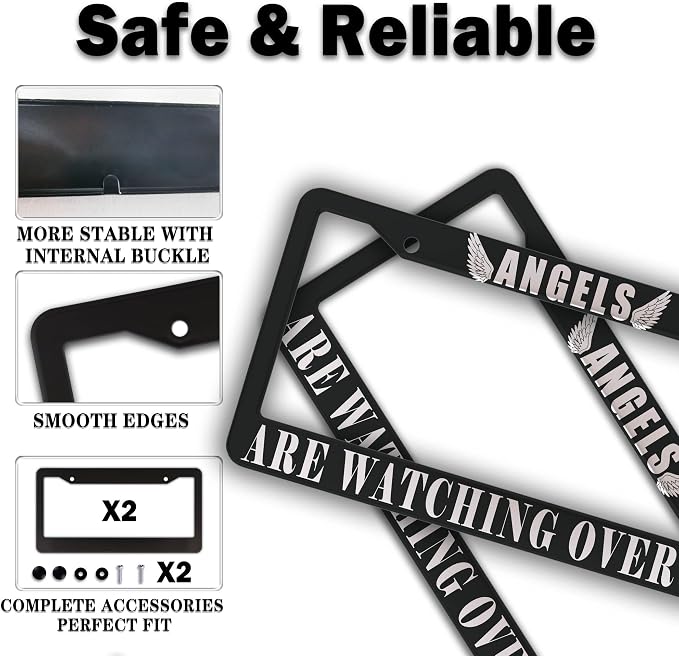 Car Plate Frames Black and White License Plate Protector Angels are Watching - Image 4