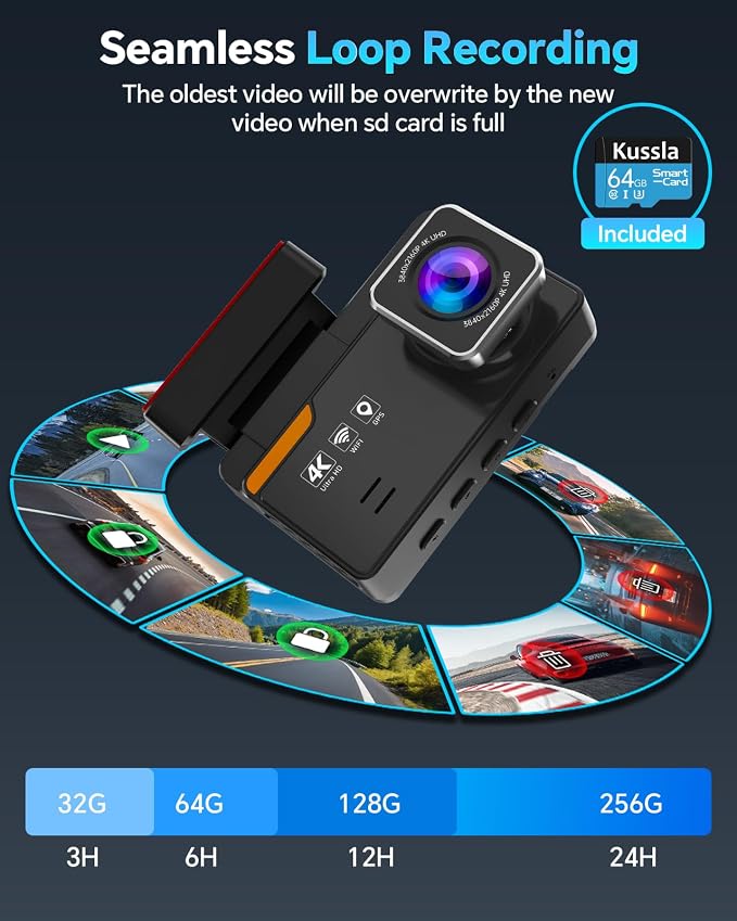 Dash Cam Front and Rear 4K+1080P, Dash Camera - Image 6
