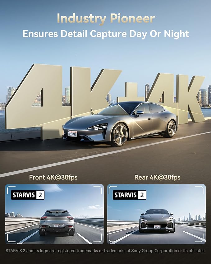 REDTIGER F77 4K+4K Dash Cam Front and Rear, Dual STARVIS 2 IMX678 HDR, Built-in - Image 2