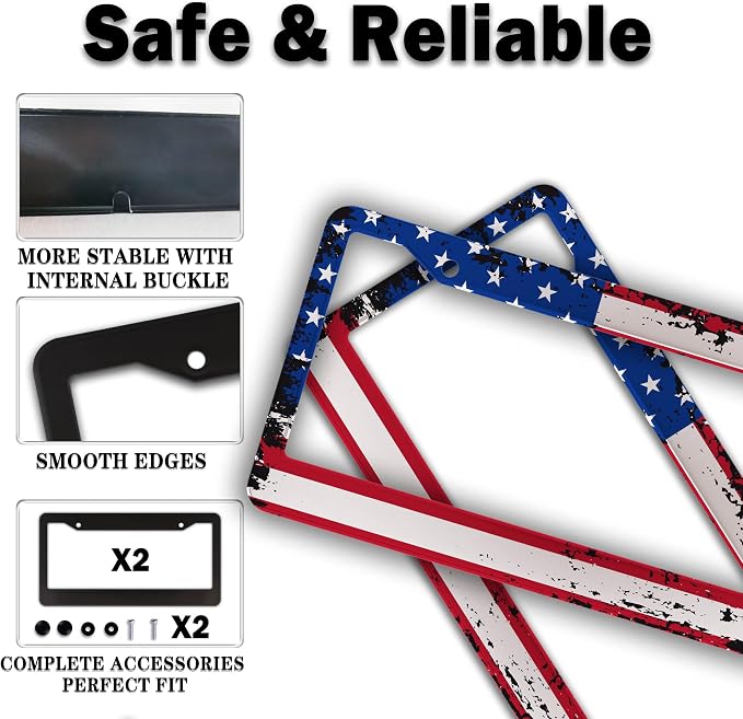License Plate Cover Multicolor License Plate Frames Patriotic USA American Flag - Image 4