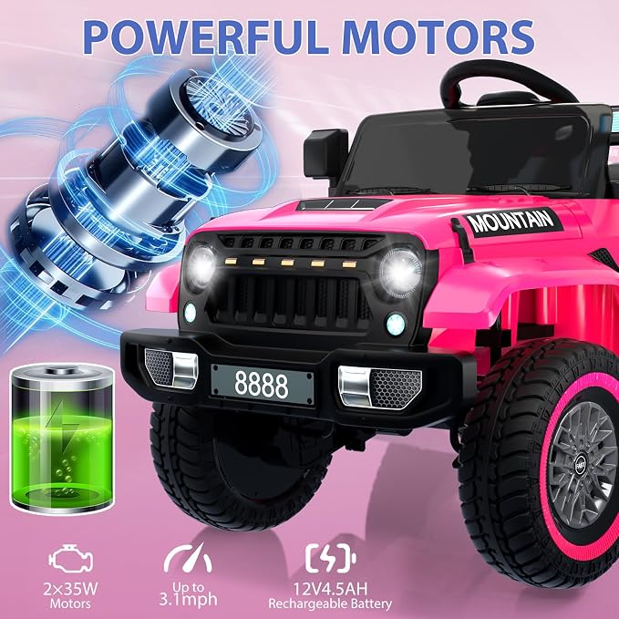 12V Kids Ride on Truck Car, w/Parent Remote Control, Twin 35w Motors, 3 Speeds - Image 5