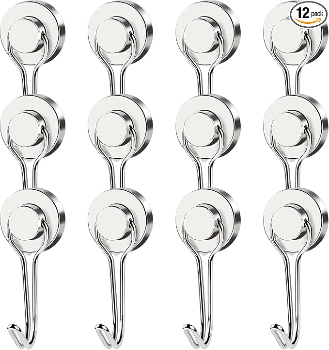 MIKEDE 12 Pack Magnetic Hooks, 40LB Heavy Duty Neodymium Magnet Hooks, Strong by MIKEDE