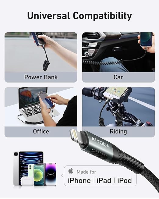 USB to Lightning Cable for Car 3FT+6FT, Coiled iPhone Charger Cables Braided - Image 7