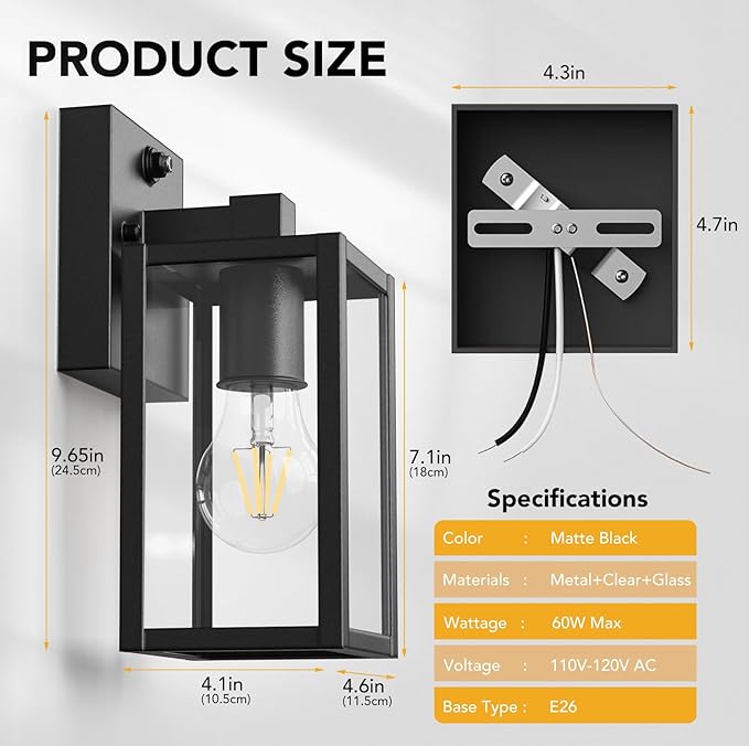 PARTPHONER Dusk to Dawn Outdoor Light Fixtures, Waterproof Exterior Wall Sconce - Image 4