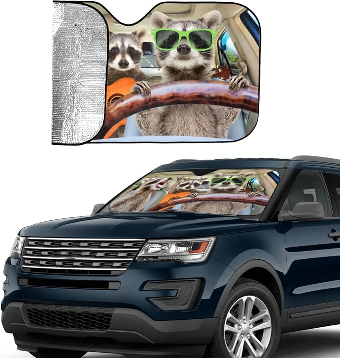 Raccoon Driving Car Windshield Sunshade Front Window Sun Visor Protector - Image 8