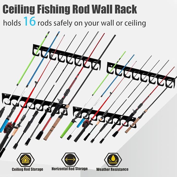 Wall Mounted Fishing Rod Rack Holder Ceiling Storage Hook Hanger Display Metal - Image 2