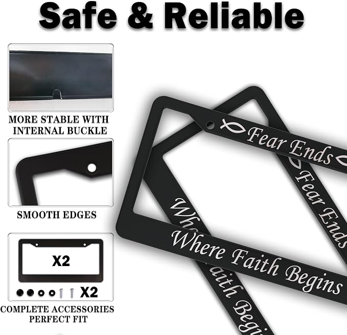License Plate Frames Black and White Car Plate Frame Fear Ends When Faith - Image 4