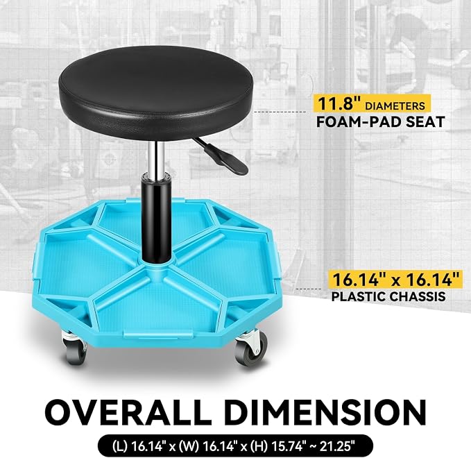 Auto Dynasty Mechanic Stool, Adjustable Rolling Pneumatic Creeper Garage Shop - Image 7