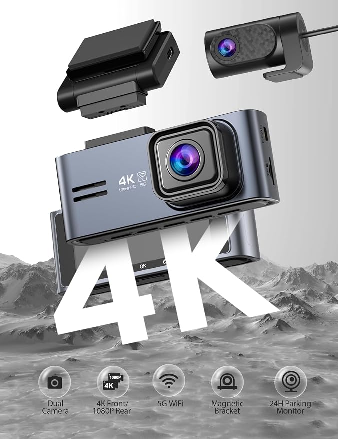 OMBAR Dash Cam Front and Rear 5G WiFi, Dash Cam 4K/2K/1080P+1080P, Dash Camera - Image 2