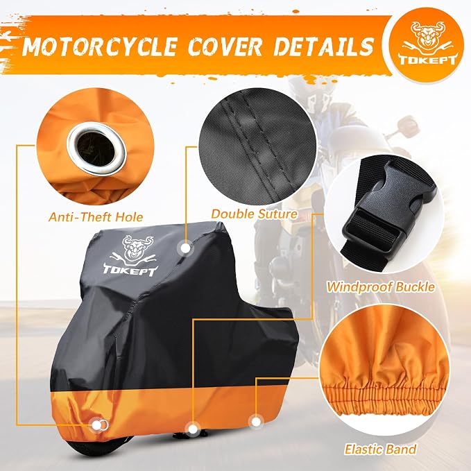 Motorcycle Cover, All-Season Waterproof Outdoor Sun Protection Fit up to 86 - Image 3