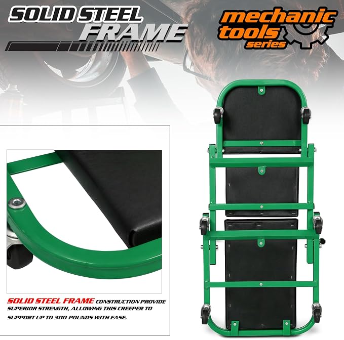 M-AUTO 40-Inch Folding Creeper Rolling Seat, All-in-One Adjustable Roller - Image 5