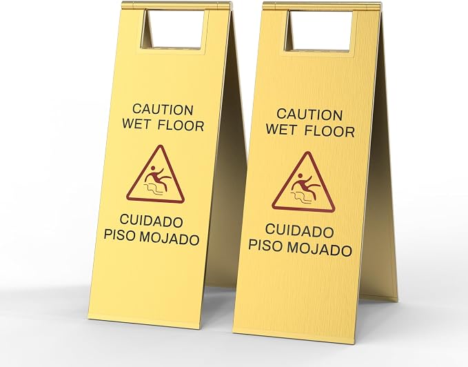 Stainless Steel Wet Floor Sign 2 Pack, 24 Inch Double-Sided Foldable Caution by CrazyAnt
