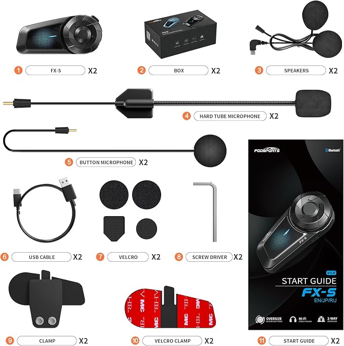 Fodsports FX-S Motorcycle Bluetooth Headset V5.4, 2-Way Helmet Intercom - Image 9