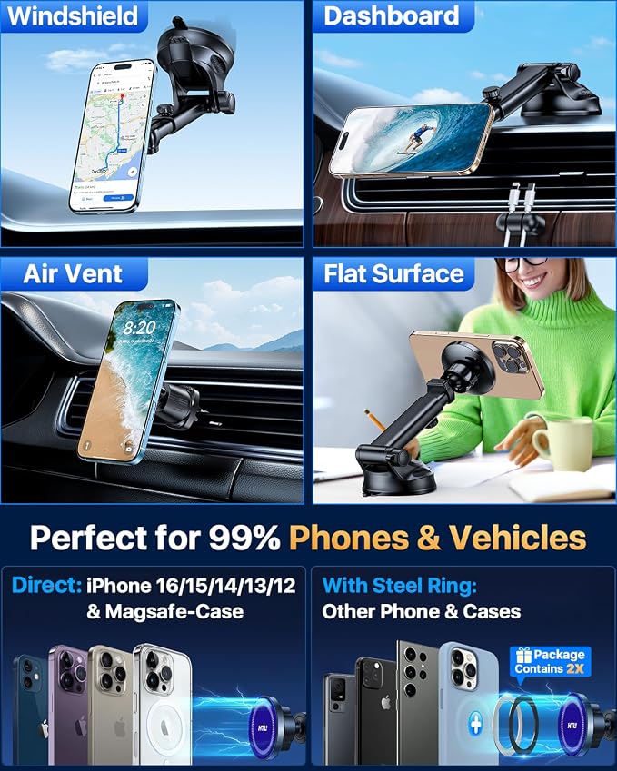 HTU for MagSafe Car Phone Mount Magnetic Phone Holder for Windshield Vent - Image 4