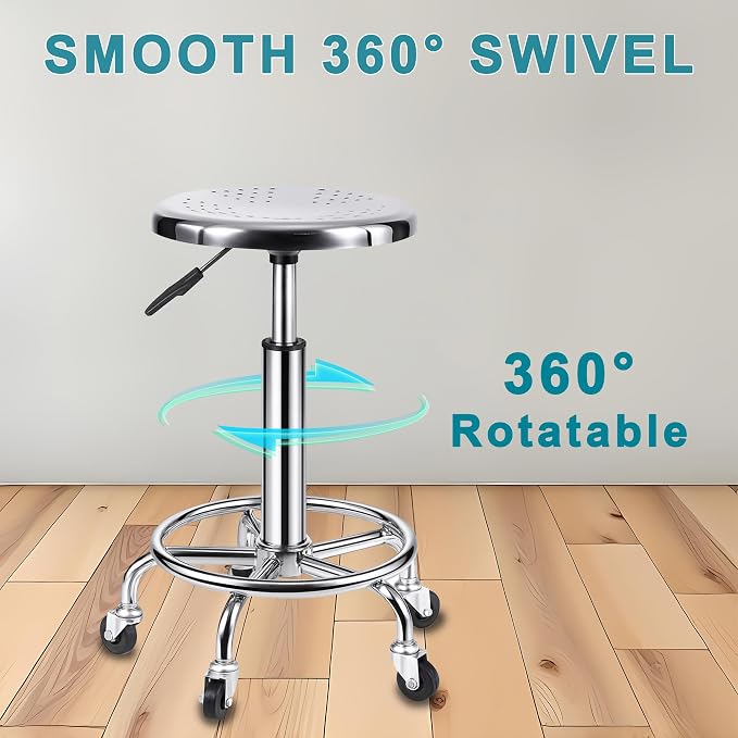 Rolling Stool, Stainless Steel Workbench Stool, Adjustable Swivel Stool Medical - Image 6