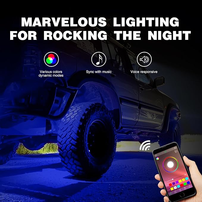 Nilight RGB LED Rock Lights Kit, 6 pods Underglow Multicolor Neon Pod - Image 2
