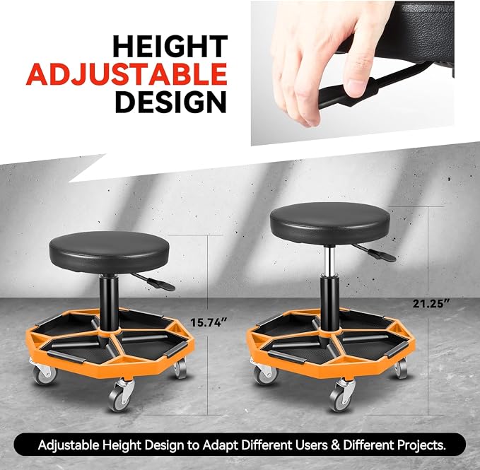 Auto Dynasty Mechanic Stool, Adjustable Rolling Pneumatic Creeper Garage Shop - Image 3