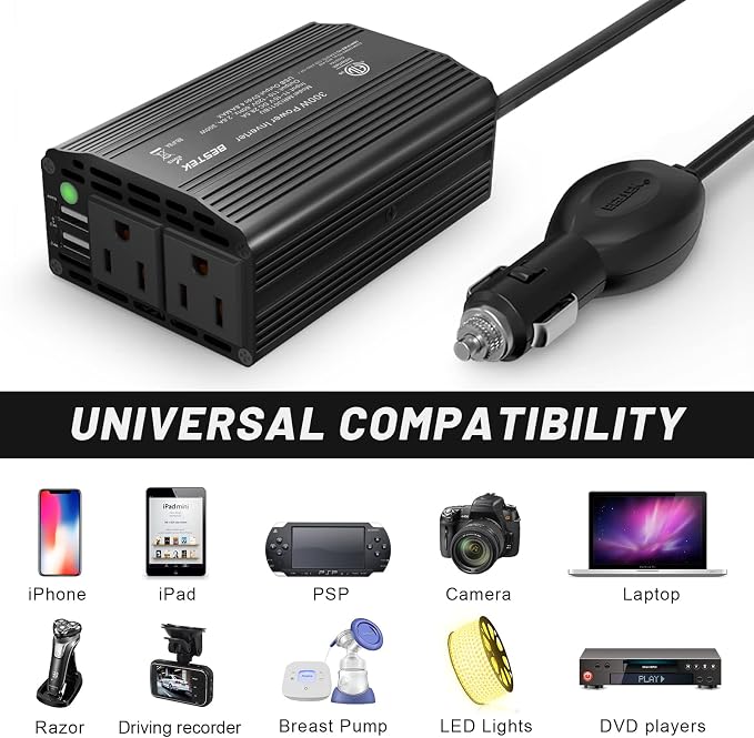 BESTEK 300W Power Inverter DC 12V to 110V AC, Durable Aluminum Housing Car - Image 3