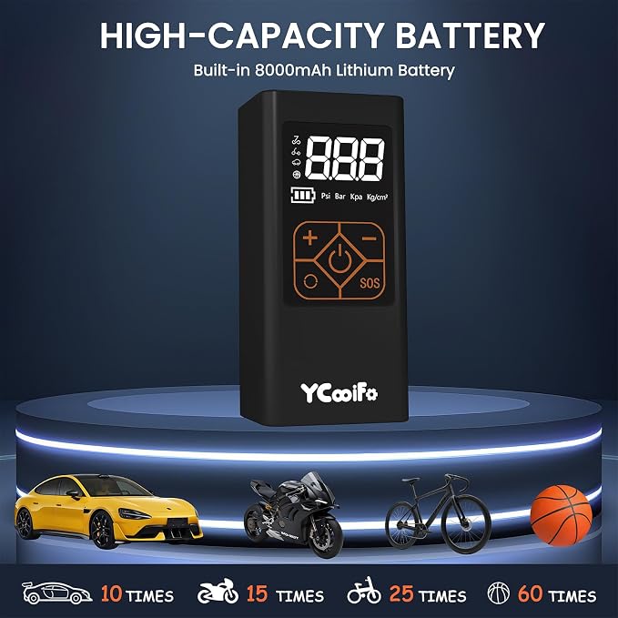 150 PSI Tire Inflator Portable Air Compressor, 8000mAh Battery Auto Shut-Off - Image 6