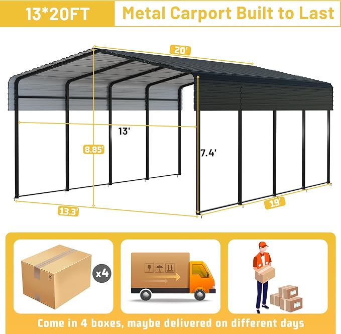 Metal Carport 13 * 20 FT with Enhanced Base Heavy Duty Garage with Galvanized - Image 4
