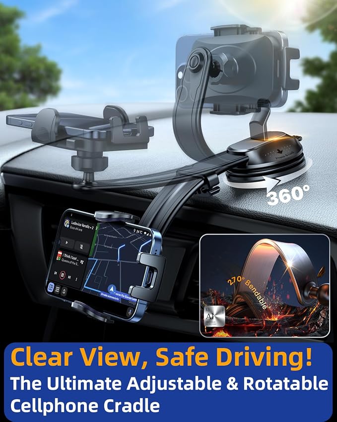 YRU Cell Phone Holder for Car Dashboard Windshield Phone Stand for iPhone 16 15 - Image 4