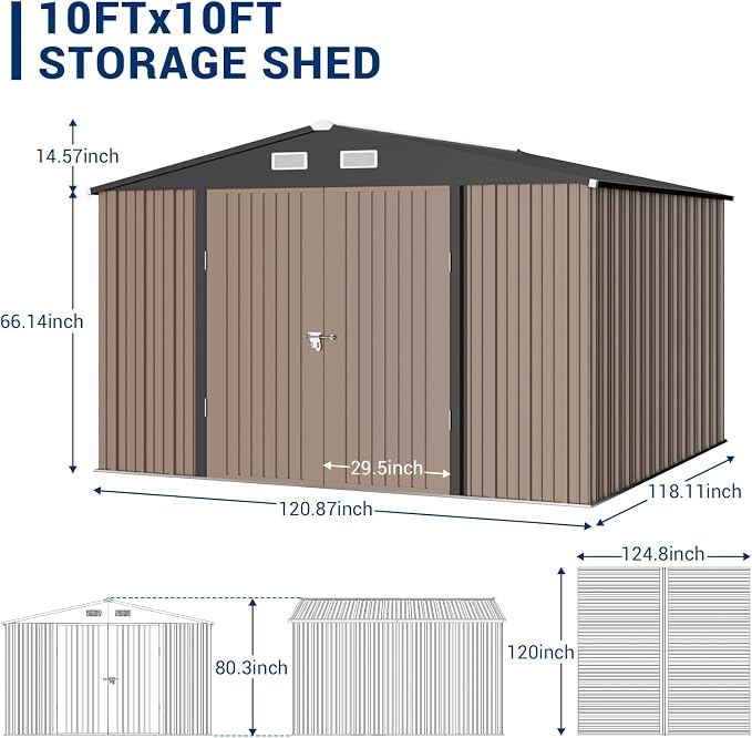 UDPATIO Outdoor Storage Shed 10x10 FT, Outside Sheds & Outdoor Storage Metal - Image 4