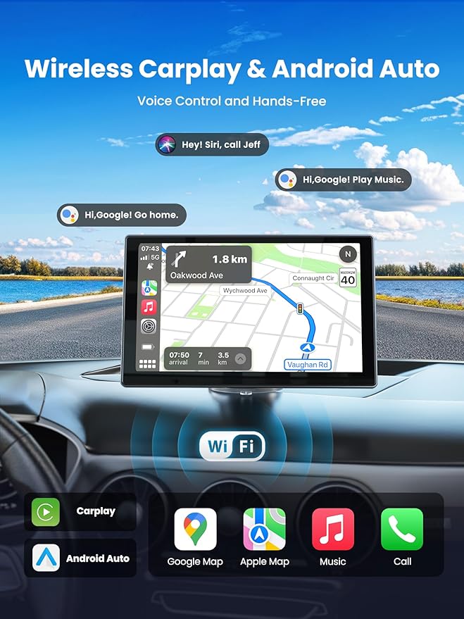 Portable CarPlay Screen for Car, 4K Dash Cam, 1080P Backup Camera, GPS - Image 4
