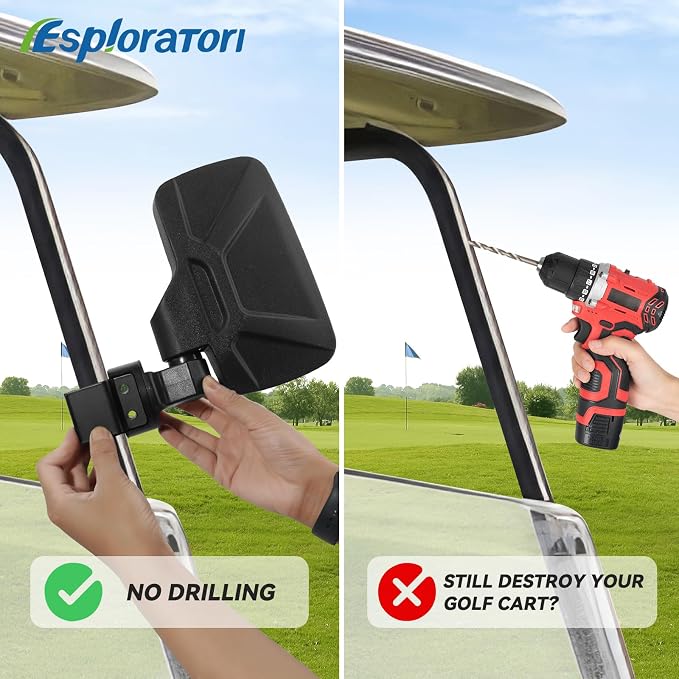 Upgraded Golf Cart Side Mirrors Full Package Tube&No Drilling, Fit - Image 5