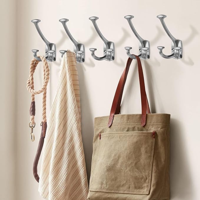 Large Wall Double-Sided Hook 2 Pack Brushed Satin Nickel Hook Decorative Heavy - Image 5