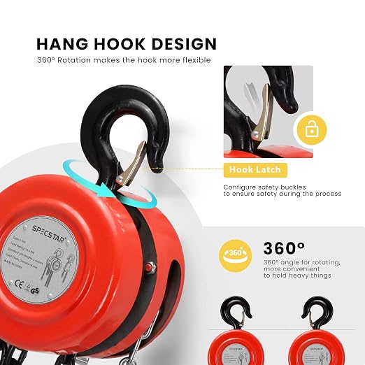 SPECSTAR Hand Chain Hoist 1 Ton 2200 Lbs Capacity 10 Feet - Image 2