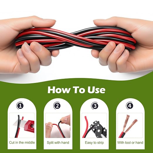100FT 12/2 Gauge 2pin 2 Color Red Black Cable Hookup Electrical Wire LED Strips - Image 3