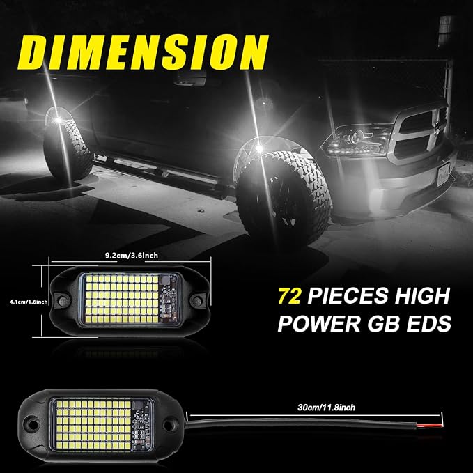 Nicoko 8 Pods 6000K pure White Rock lights Aluminum 9-30V Underglow Lights IP68 - Image 5