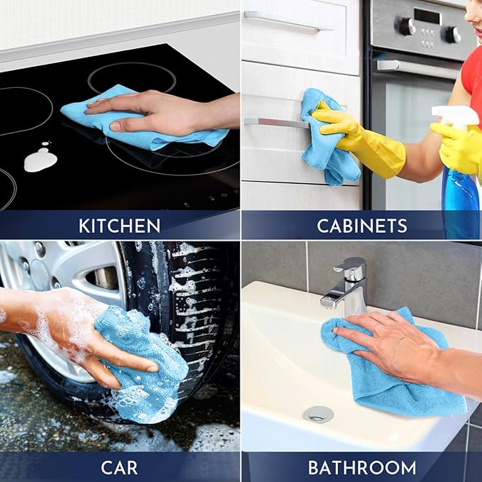GLIMGLINT Blue Microfiber Cleaning Cloth, 12 Pack Cleaning Towels - Image 7