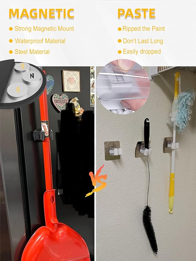 Magnetic Broom Holder for Refrigerator, No Drilling Magnetic Broom Holder Black - Image 5