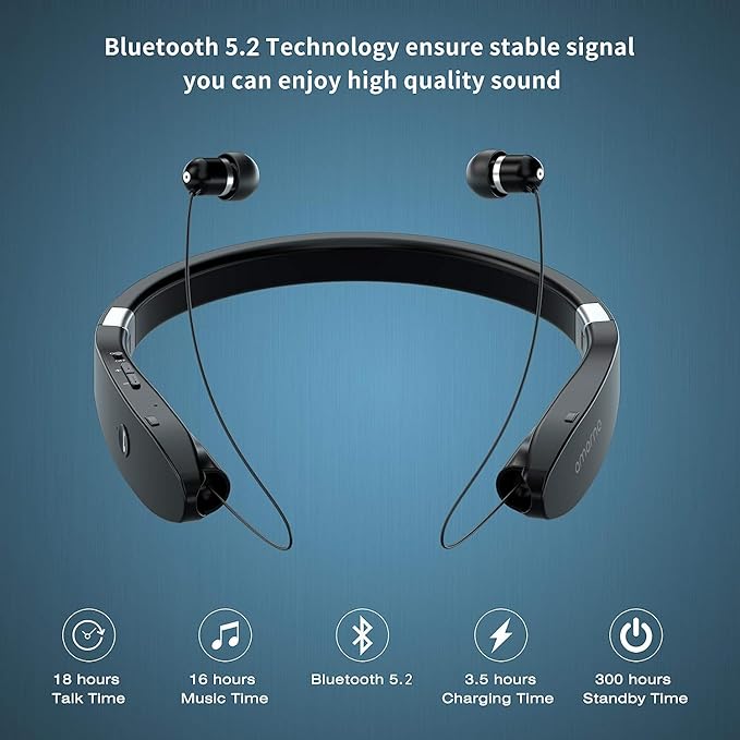 AMORNO Foldable Bluetooth Headphones Wireless Neckband Headset - Image 3