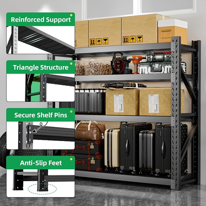 3000LBS Heavy Duty Storage Shelves, 4-Tier Adjustable Garage Organization - Image 5