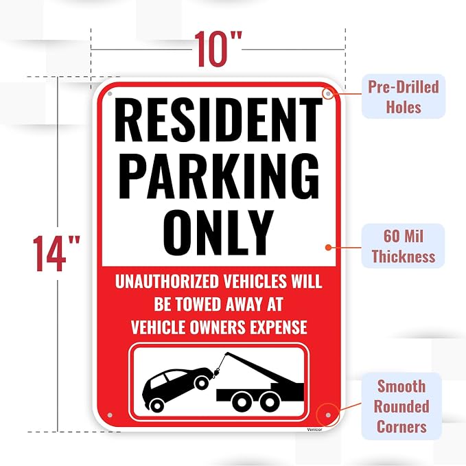 1PC Resident Parking Sign, 14 x 10 Inches - Image 2