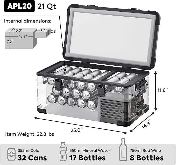 ICECO APL20 Portable Refrigerator, 21 Qts 12 Volt Fridge Freezer, Aluminum Car - Image 2