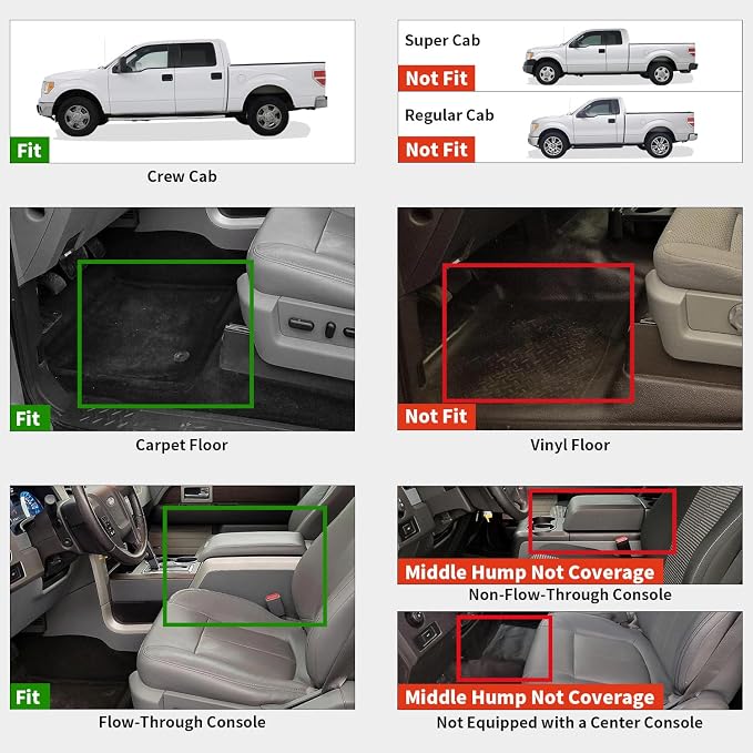 LASFIT Floor Mats for Ford F-150 2011-2014 SuperCrew Carpet Floor Front Row - Image 2