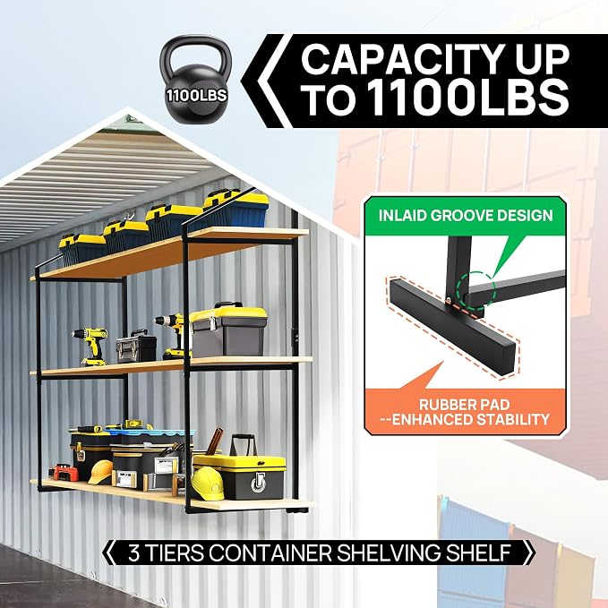 2 Pack Shipping Container Shelving Shelf Capacity up to 1100 lbs, 3 Tiers - Image 3