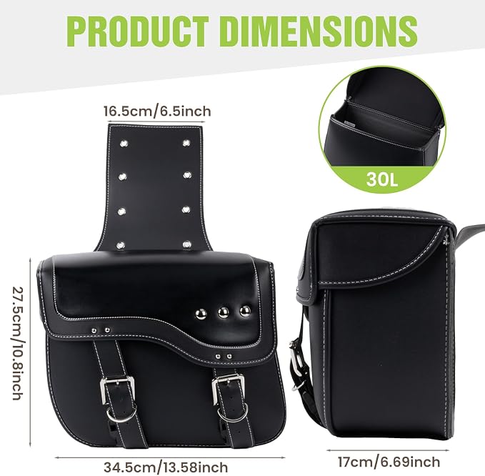 30L Motorcycle Saddlebags Water-Resistant PU Leather Storage - Image 3