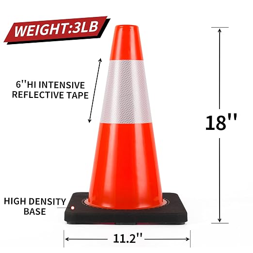 Traffic Cones 18 inch 6 Pack Heavy Duty Safety Cones Orange - Image 5