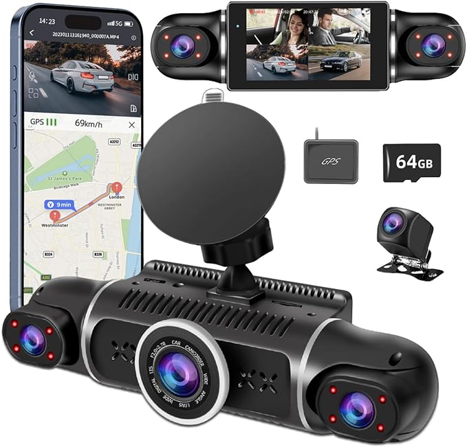 360° Dash Cam Front and Rear View 4 Channel Dash Camera FHD 2K+1080Px3 by Zunfly