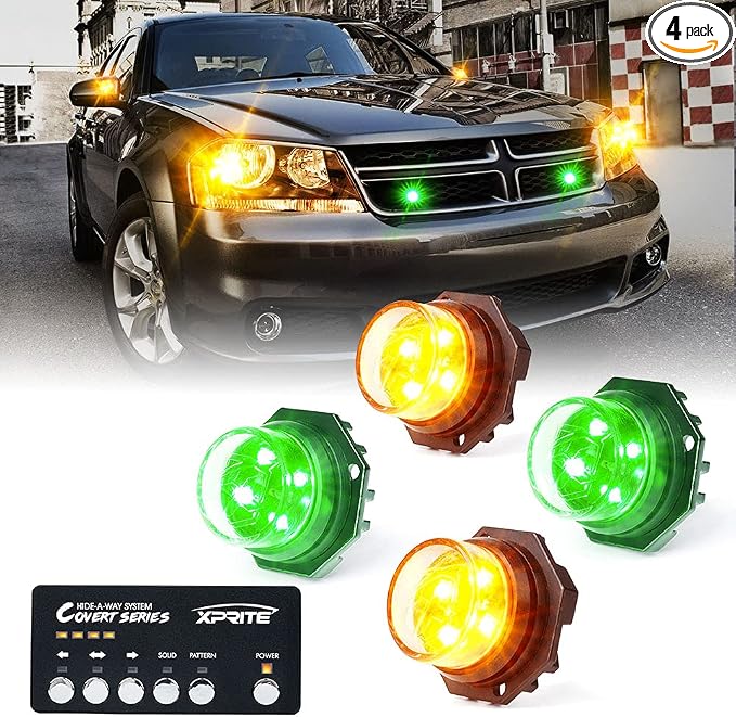 Xprite Amber Green LED Hideaway Strobe Lights Kit 20 Flashing Patterns by XPRITE