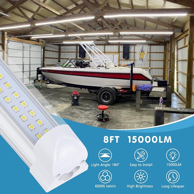 4 Pack, Led Shop Lights, 8FT Led Shop Light, 100W 6000K 15000LM Clear White - Image 6