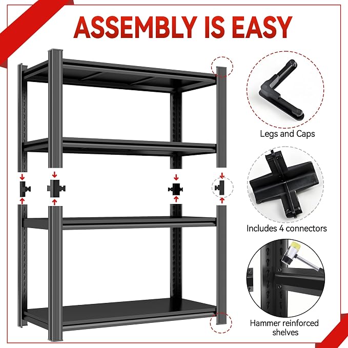 Metal Garage Shelving Unit, Heavy Duty 4-Tier Adjustable Storage Rack, Steel - Image 4