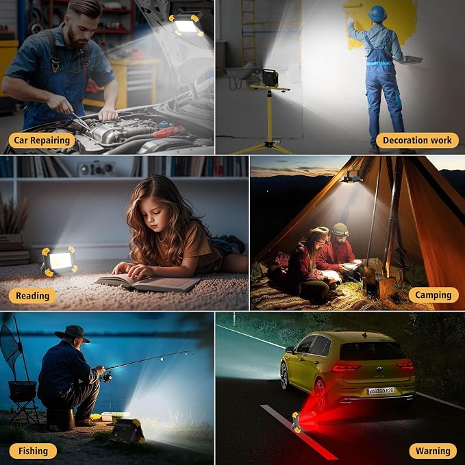 2-Pack Portable Flood Light, 4000mAh Magnetic Rechargeable LED Work Light - Image 2