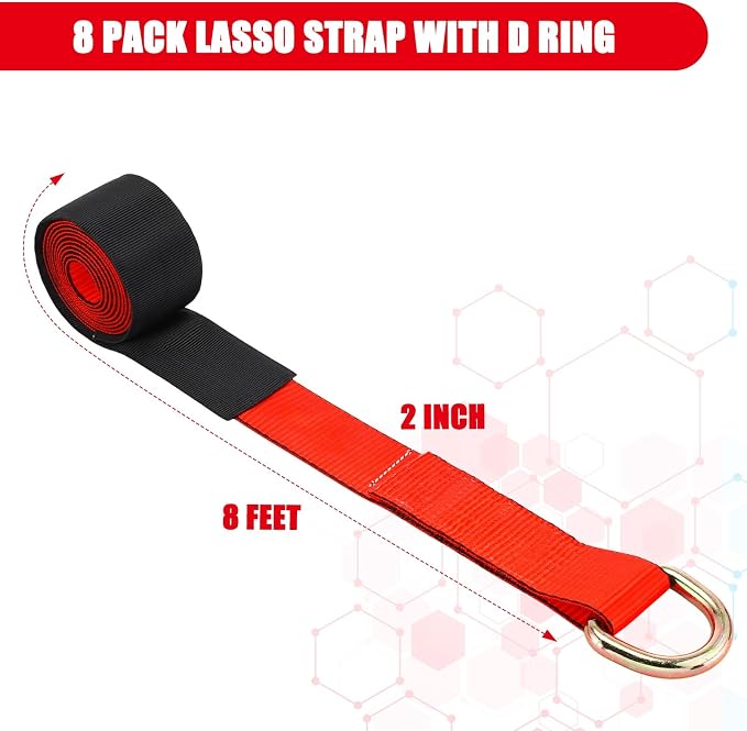 8Pack 2'' X 8ft Tow Truck Straps Lasso Wheel Lift Straps Lasso Tow Strap - Image 2