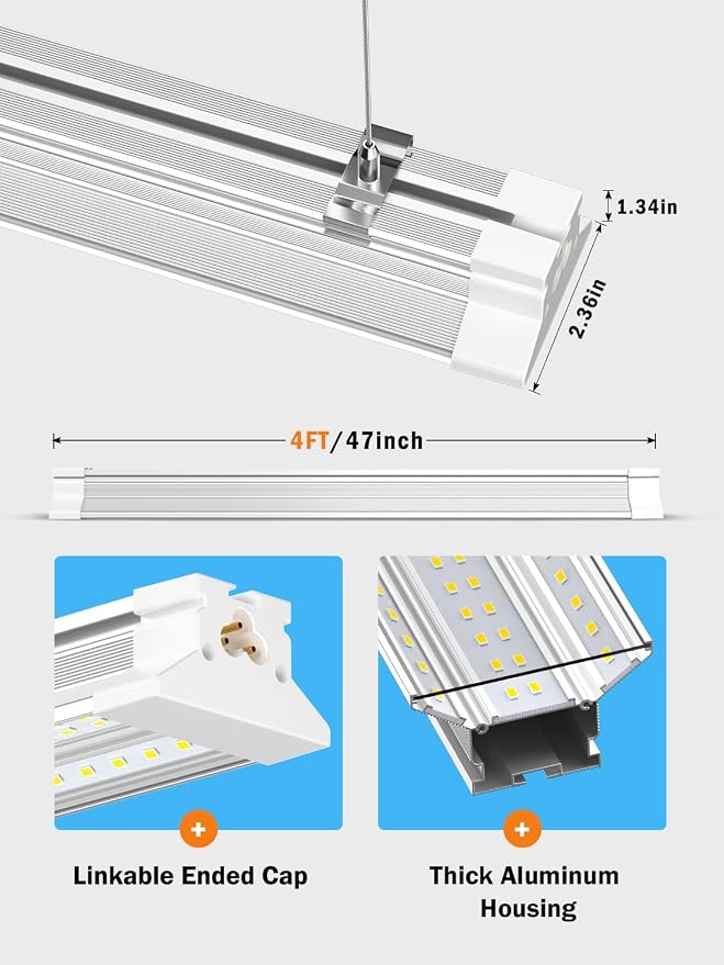 Upgrade Super Bright Hanging | Surface Mount 4' 10000LM 5000K 60W Linkable 4FT - Image 7