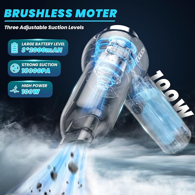 Car Vacuum Portable Cordless, 3 Suction Modes, Portable Mini Cordless Cleaner - Image 3